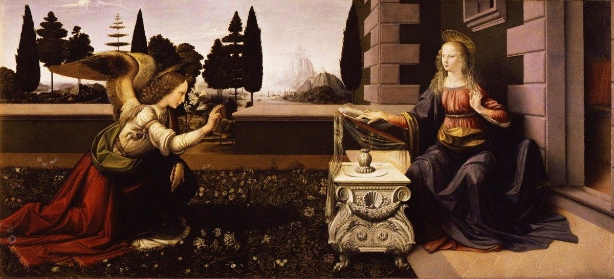 Леонардо да Винчи: Благовещение. Дева Мария